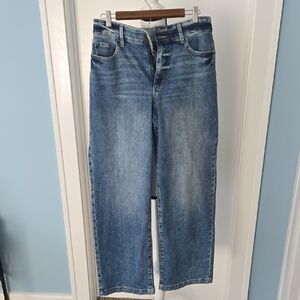 St. Johns BAY STRETCHY WIDE LEG BOYFRIENDS JEANS Classic Blue Denim 12 Y2k